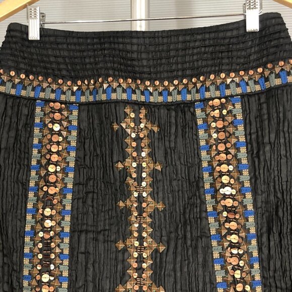 Etcetera Black Embroidered Beaded Crinkle Glam Lined A-Line Skirt Sz 8 - Picture 10 of 14